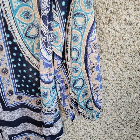 Lucky Brand Top Womens Small Oversized Blue Sheer Printed Hi Low‎ Blouse - Picture 2 of 7
